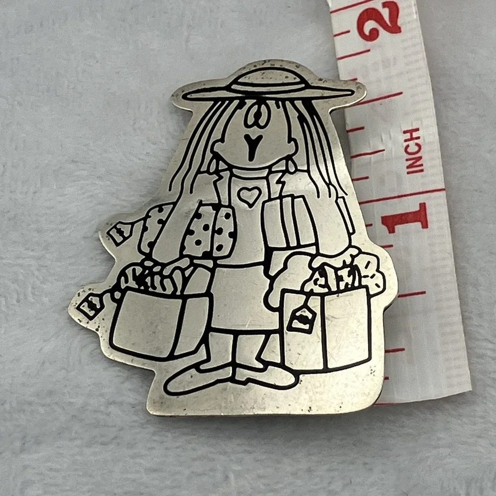 Vtg Cathy Guisewite Comic Strip  Sterling Silver 925 Mexico Brooch Pin Shopping